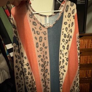 Leopard Print Striped Women's Blouse
